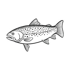 trout fish design, labeled line art vector silhouette illustration.