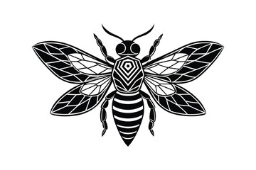 Hornet Silhouette Vector - Minimalist Black & White Insect Outline, Aggressive Winged Predator Design