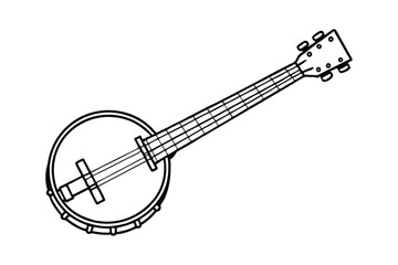 Banjo Silhouette Vector - Minimalist Black & White String Instrument Outline, Folk & Musical Design