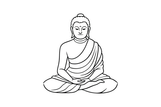 recommend clip art: Bodhisattva Line Art Vector - Minimalist Black & White Spiritual Outline, Sacred Buddhist Design, Meditation Art
