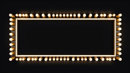gold marquee lights border frame on black background