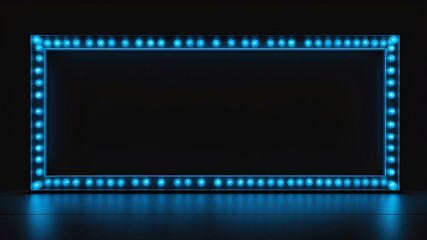 blue marquee lights border frame on black background