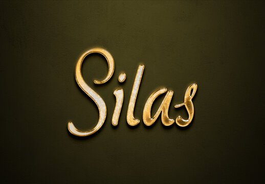 Old gold text effect of Deutsche name Silas with 3D glossy style Mockup.
