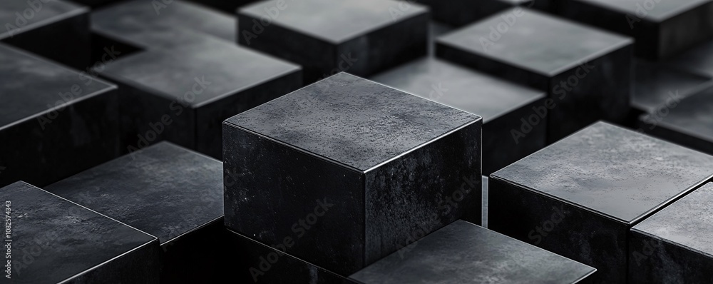 Poster Black cubes abstract background forming a grid pattern