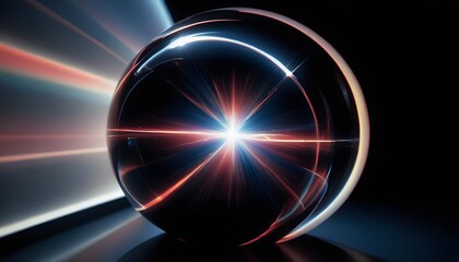 holographic ball in building on black background. 3D rendering of glossy white  ball in holographic
