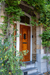 Daily life of Amsterdam, typical house entrance door in Oud Zuid, old part of the city