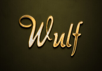 Old gold text effect of Deutsche name Wulf with 3D glossy style Mockup.