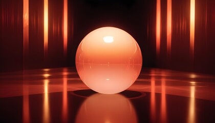 holographic ball in building on black background. 3D rendering of glossy white  ball in holographic