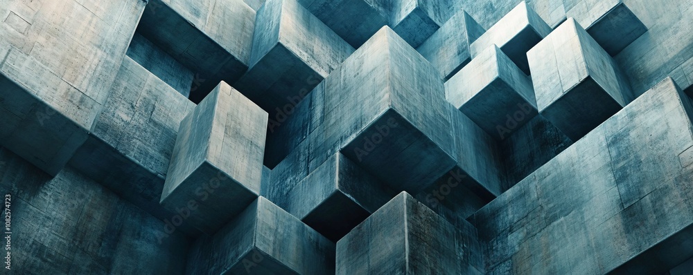 Poster Abstract concrete cubes forming a complex structure