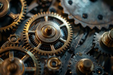 Intricate clockwork gears interlock, showcasing the beauty of vintage engineering and the concept of time