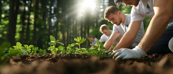 Fototapeta premium Dedicated volunteers collect seeds for essential reforestation projects