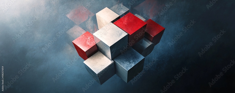 Aufkleber Red and grey cubes forming complex three-dimensional structure