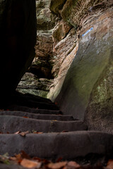 Obraz premium Scenic diversity of Mullerthal, Luxembourg's Little Switzerland, hiking routes, rock formations, moss-covered forests, tourist destination in Europe