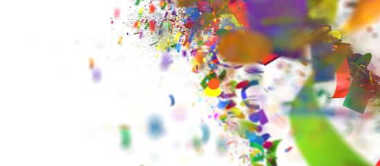 Fototapeta premium A vibrant and dynamic abstract background featuring a colorful confetti explosion against a white backdrop. Perfect for celebration, party, or festive designs.