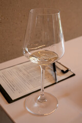 Tasting of white dry wine made on Moselle river valley in Luxembourg, winery visit in Grevenmacher, wine from terraced vineyards