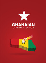 Ghanaian general election 2024 hand putting vote in 3d flag map vector poster