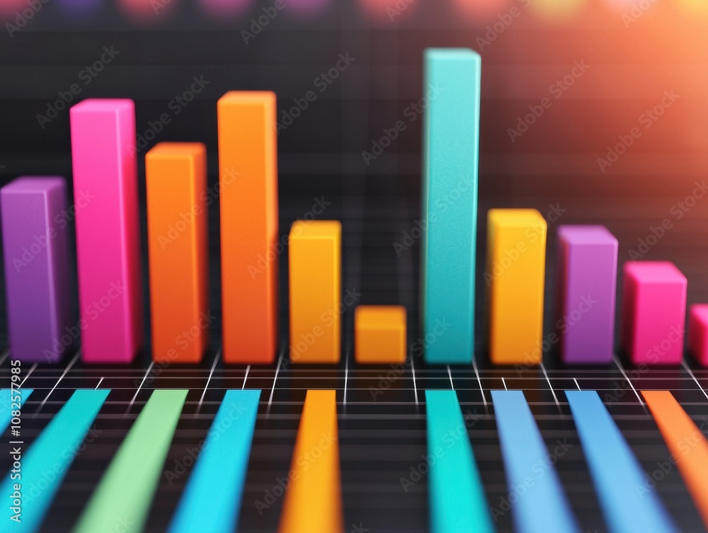Poster colorful 3d bar graph representing fluctuating business data analysis