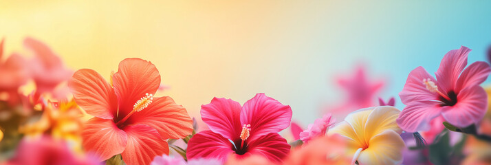 Obraz premium Colorful Hibiscus Flowers in Bloom with Warm Gradient Background