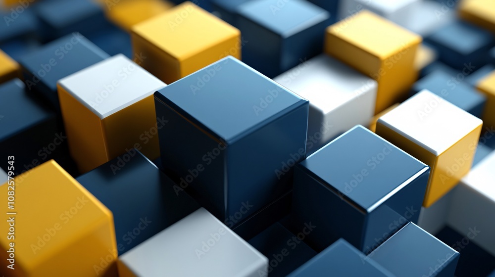 Aufkleber Abstract background showing blue, white and gold cubes creating a 3d pattern