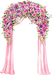 Hand-drawn Pink Flower Archway watercolor illustration