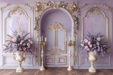 Elegant Baroque Arch Wall with Candelabras and Vintage Vase