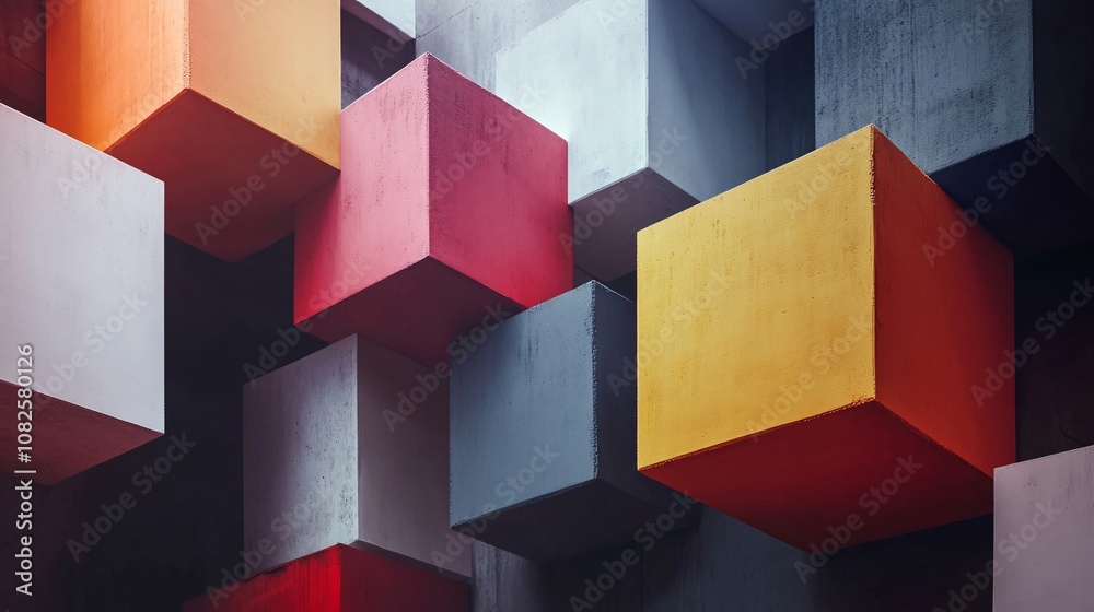 Poster Colorful cubes creating abstract modern art composition