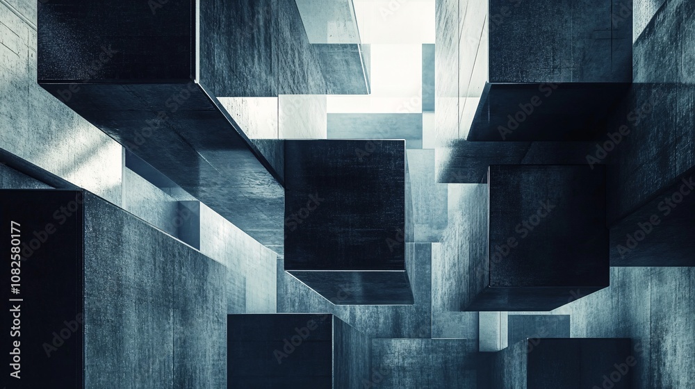 Poster Abstract concrete blocks structure creating modern architectural design