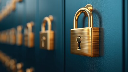 Fototapeta premium Golden padlocks securing valuables in deposit boxes: ensuring financial safety