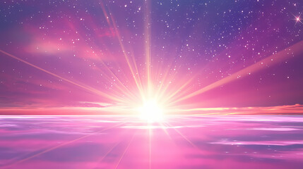 Futuristic perspective with radiant light beams and horizon effect, high angle view. Radiant. Illustration