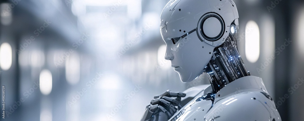 Fototapete humanoid robot showing artificial intelligence and deep learning
