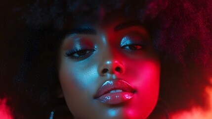 Fototapeta premium Beauty portrait of African American girl with afro hair. Beautiful black woman. Cosmetics, makeup and fashion