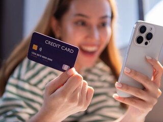 Exciting online shopping experience home lifestyle content bright atmosphere close-up viewpoint digital payment concept