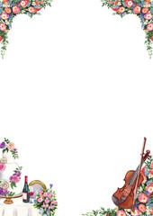 Hand-drawn Frame Wedding Ceremony Prepared with music and wine