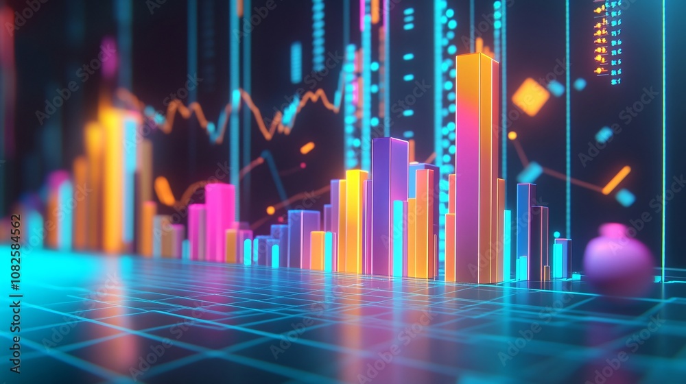 Aufkleber glowing charts showing growing financial data on grid background