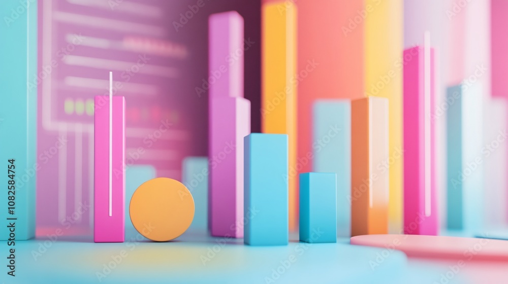 Poster Colorful 3d bars and shapes creating an abstract and modern composition