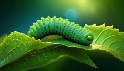 close up green caterpillar on a leaf