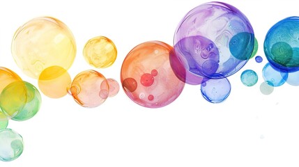 Rainbow Colored Soap Bubbles on White Background - a vibrant and cheerful visual. The soap bubbles add a playful touch to the clean, white backdrop.