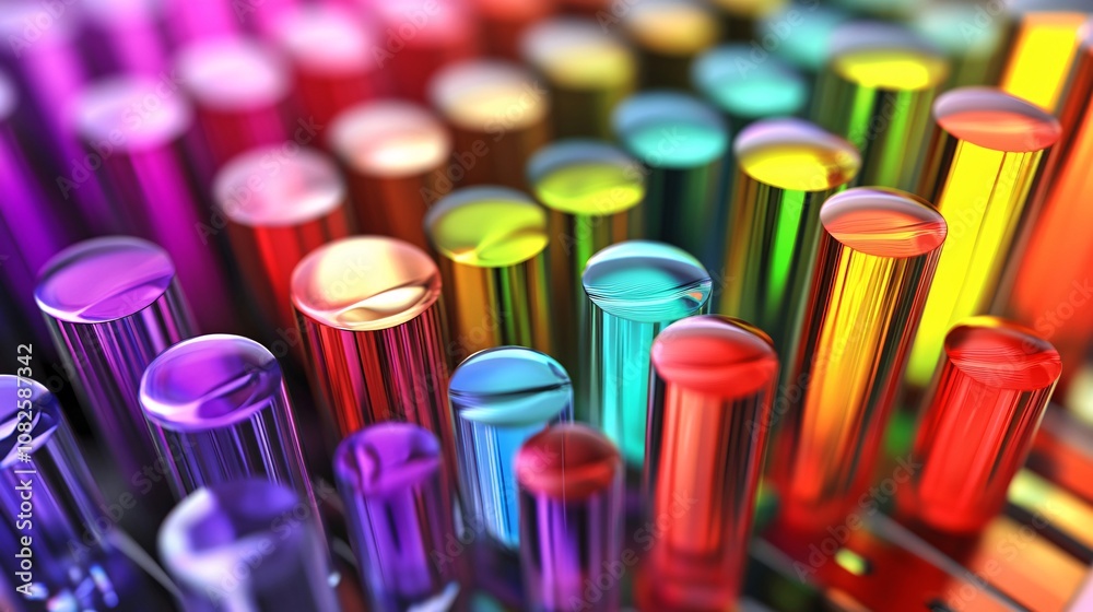 Poster colorful spectrum of glossy cylinders creating vibrant pattern