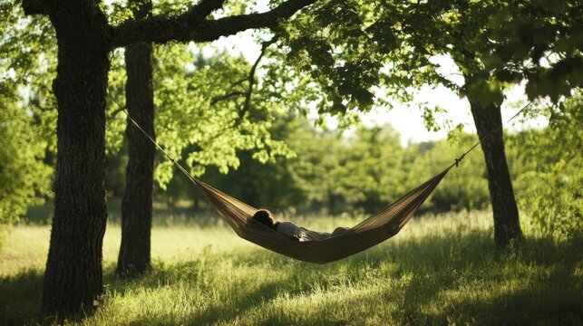 Relaxing Hammock Under Lush Green Trees