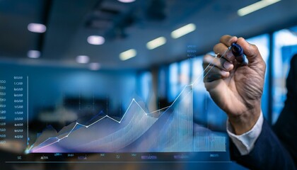 Hands point to a graph filled with data insights.