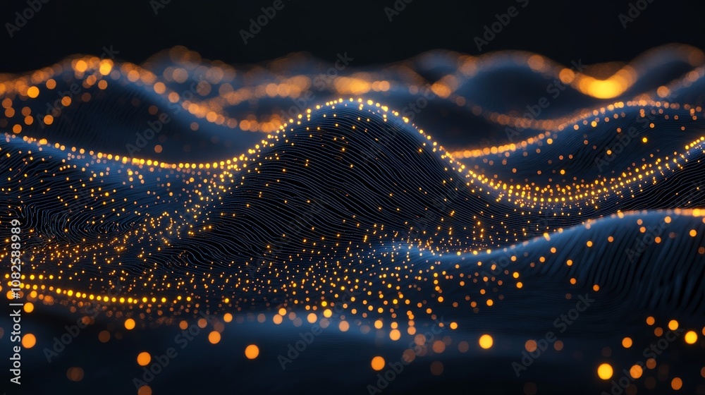 Poster an abstract data pattern rendered with depth of field on a 3d background. it is a technology circuit