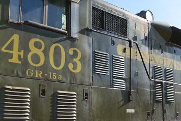 Fototapeta premium locomotive #4803 detail at The Toronto Railway Museum / Roundhouse Park, 255 Bremner Blvd, downtown