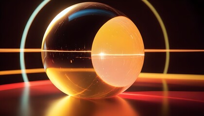 holographic ball in building on black background. 3D rendering of glossy white  ball in holographic