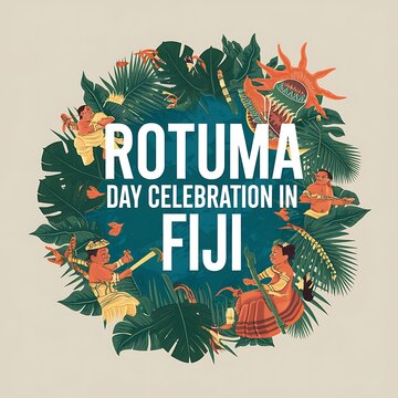 Rotuma Day Celebration in Fiji with People and Tropical Leaves