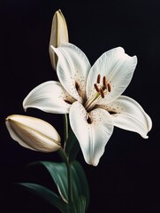 Obraz premium White flower on black background