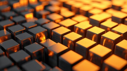 Fototapeta premium Firewall protecting golden cubes: cybersecurity in finance
