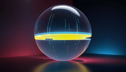 holographic ball in building on black background. 3D rendering of glossy white  ball in holographic
