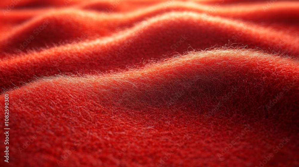 Aufkleber A vibrant red fabric is displayed in flowing waves, highlighting the softness and texture. The warm tones create a feeling of comfort in an intimate indoor atmosphere.