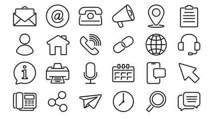 Business icon set, business card icon line, contact information icon, contact us. Vector illustration symbol for professional networking and contact information exchange on transparent background.