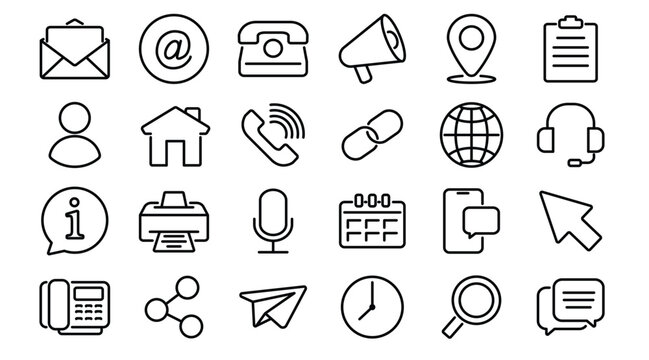 Business icon set, business card icon line, contact information icon, contact us. Vector illustration symbol for professional networking and contact information exchange on transparent background.